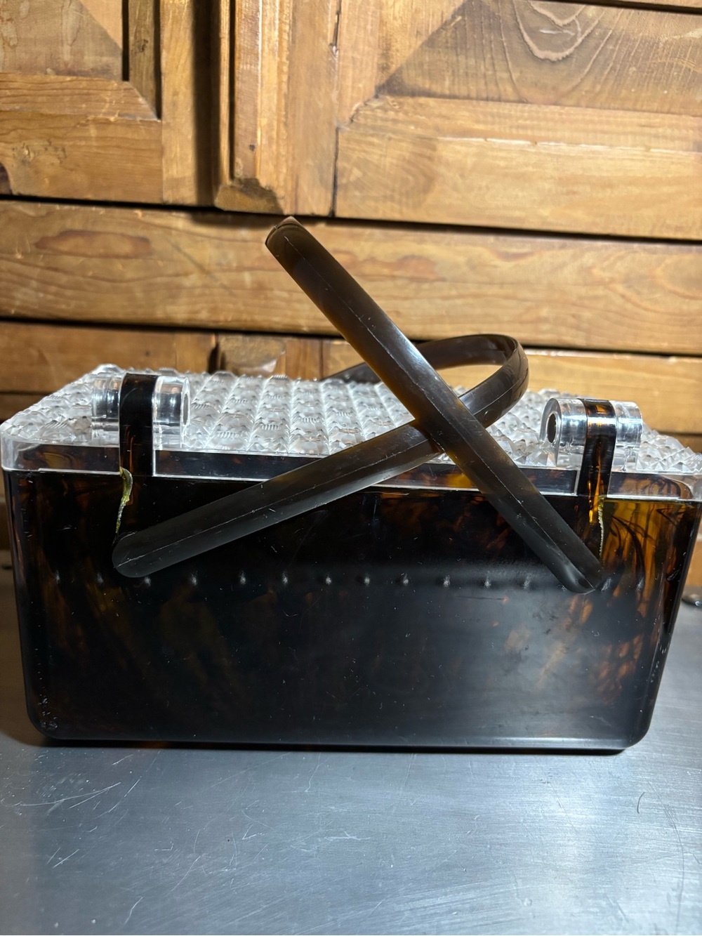 1960’s Tortoiseshell Lucite Handbag with Clear Top